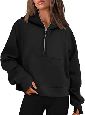 CHARTOU Women Zip Up Hoodie Oversized Sweatshirt Hooded Quarter Zip Pullover Cute Hoodies Y2k Fleece Hoodie