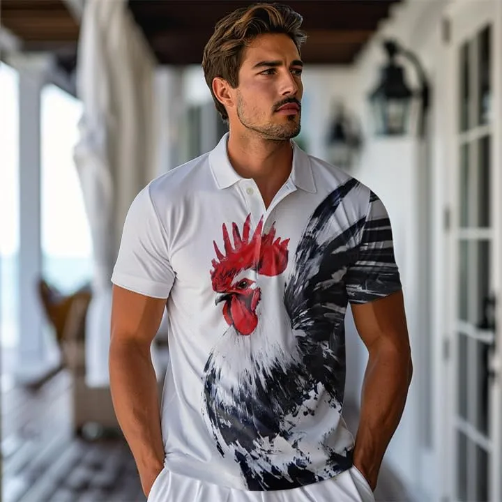 Chicken Polo Shirts for Men - Chicken Lover Stylish Mens Goft Shirt Casual Short Sleeve Button Down Outfit Set 32