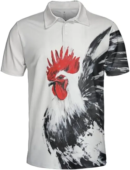 Chicken Polo Shirts for Men - Chicken Lover Stylish Mens Goft Shirt Casual Short Sleeve Button Down Outfit Set 32