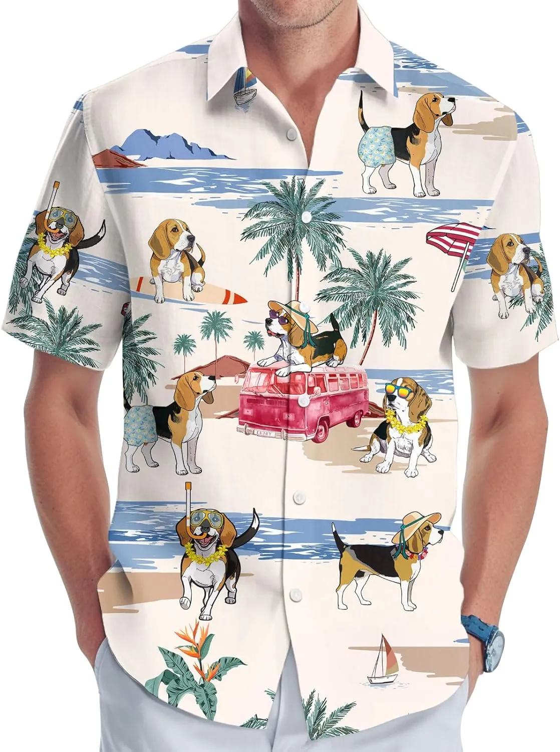 Chicken Print Hawaiian Shirt, Tropical Rooster Casual Button Shirt, Summer Gifts, Birthday Gifts