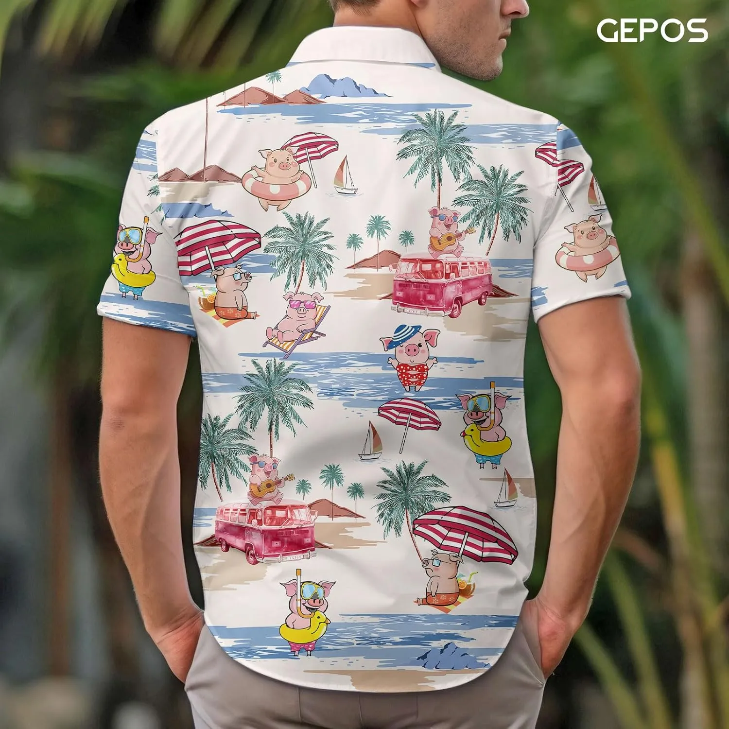 Chicken Print Hawaiian Shirt, Tropical Rooster Casual Button Shirt, Summer Gifts, Birthday Gifts