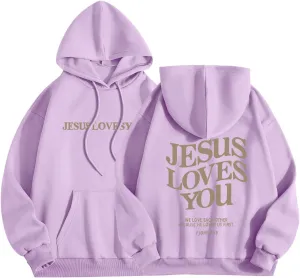 Christian Sweatshirt Women Jesus Loves You Hoodie Oversized Jesus Faith Pullover Inspirational Long Sleeve Tops