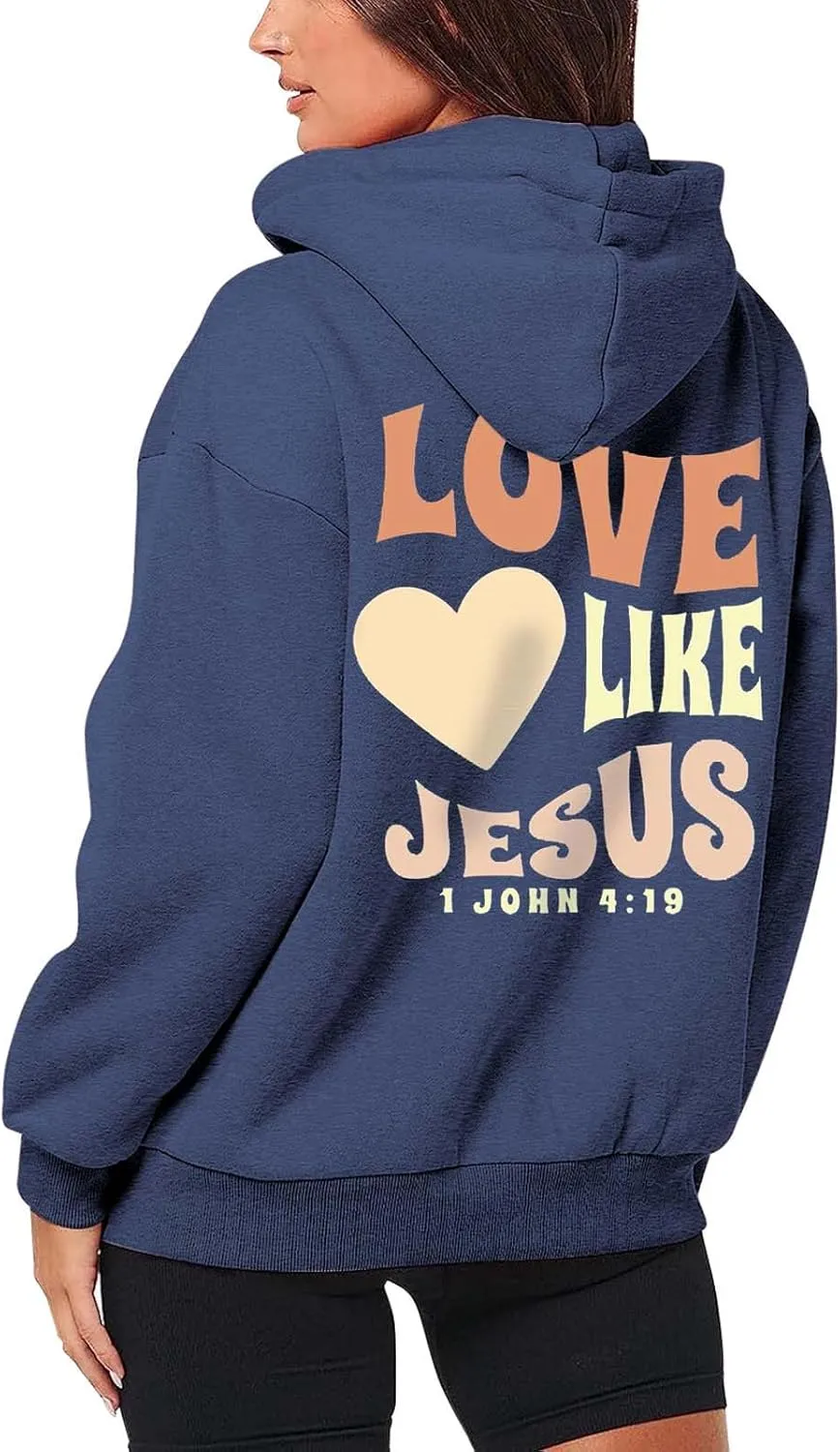 Christian Sweatshirt Women Jesus Loves You Hoodie Oversized Jesus Faith Pullover Inspirational Long Sleeve Tops