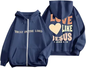 Christian Sweatshirt Women Jesus Loves You Hoodie Oversized Jesus Faith Pullover Inspirational Long Sleeve Tops