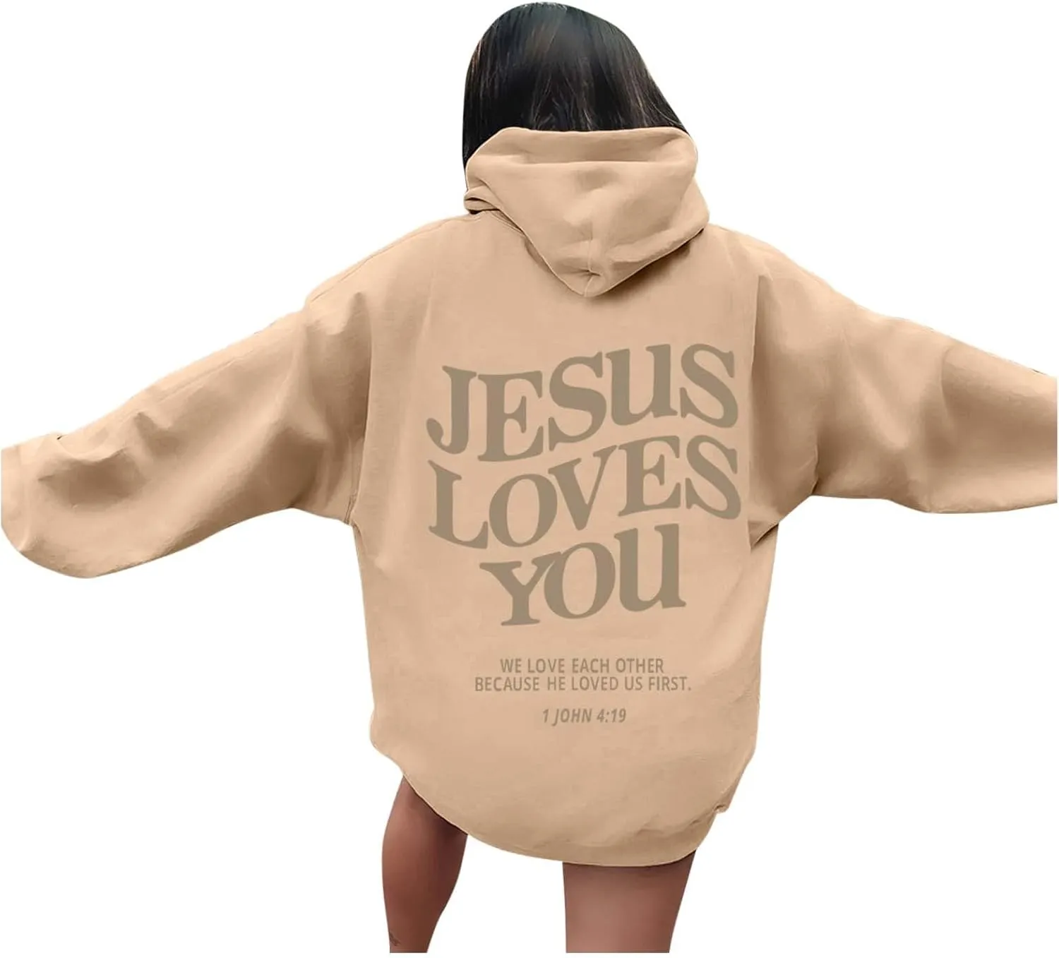 Christian Sweatshirt Women Jesus Loves You Hoodie Oversized Jesus Faith Pullover Inspirational Long Sleeve Tops