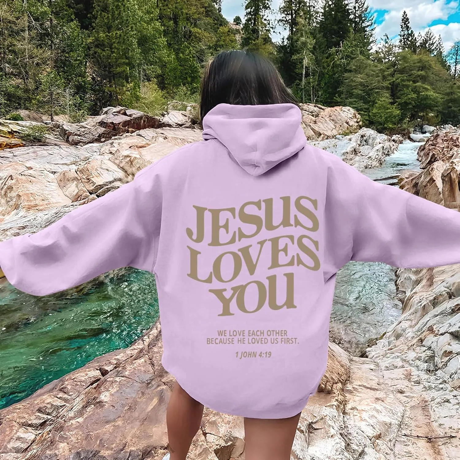 Christian Sweatshirt Women Jesus Loves You Hoodie Oversized Jesus Faith Pullover Inspirational Long Sleeve Tops