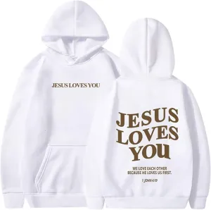 Christian Sweatshirts Women Jesus Loves You Hoodie Oversized Casual Pullover Inspirational Long Sleeve Tops