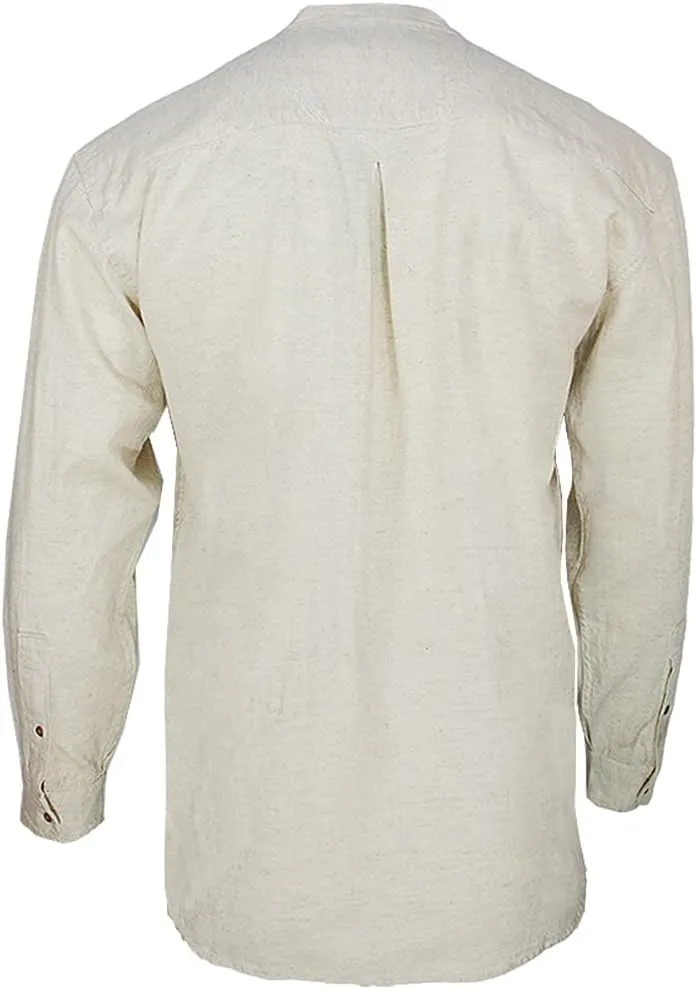 Civilian Irish Grandfather Collarless Shirt, Cotton and Linen Long-Sleeve Traditional Irish Shirt