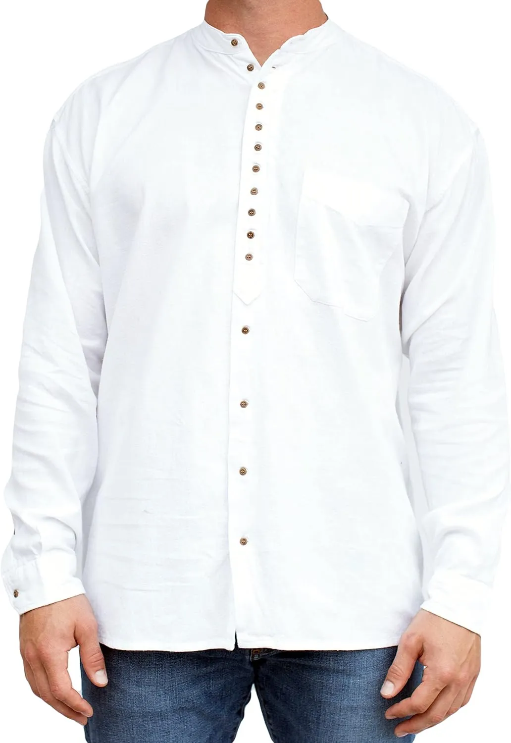 Civilian Irish Grandfather Collarless Shirt, Cotton and Linen Long-Sleeve Traditional Irish Shirt