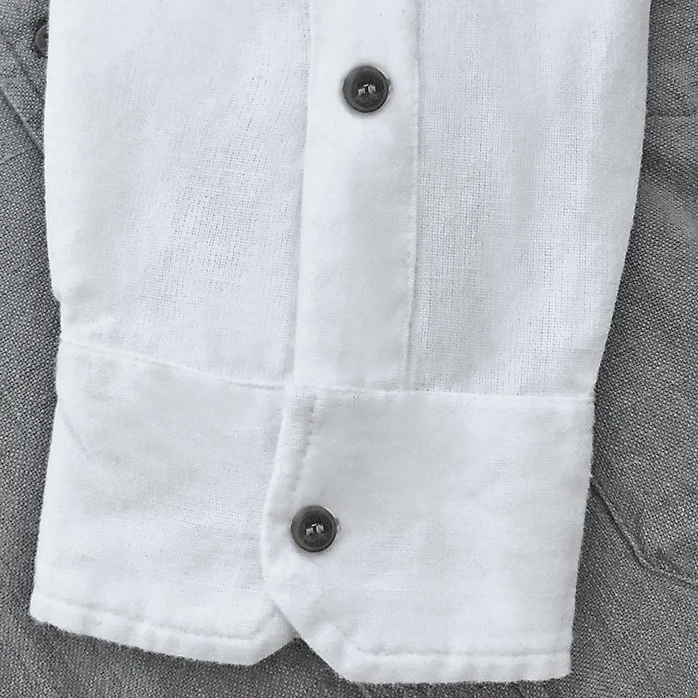 Civilian Irish Grandfather Collarless Shirt, Cotton and Linen Long-Sleeve Traditional Irish Shirt