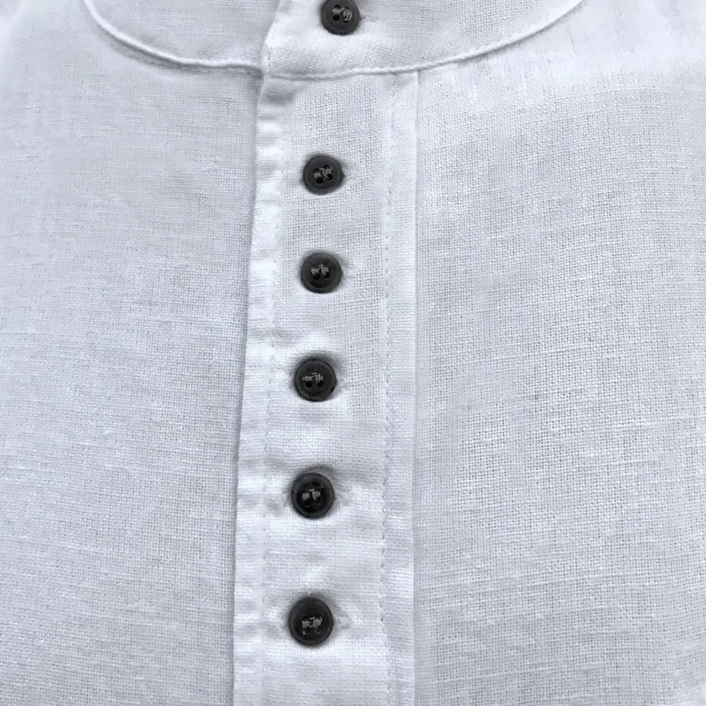 Civilian Irish Grandfather Collarless Shirt, Cotton and Linen Long-Sleeve Traditional Irish Shirt
