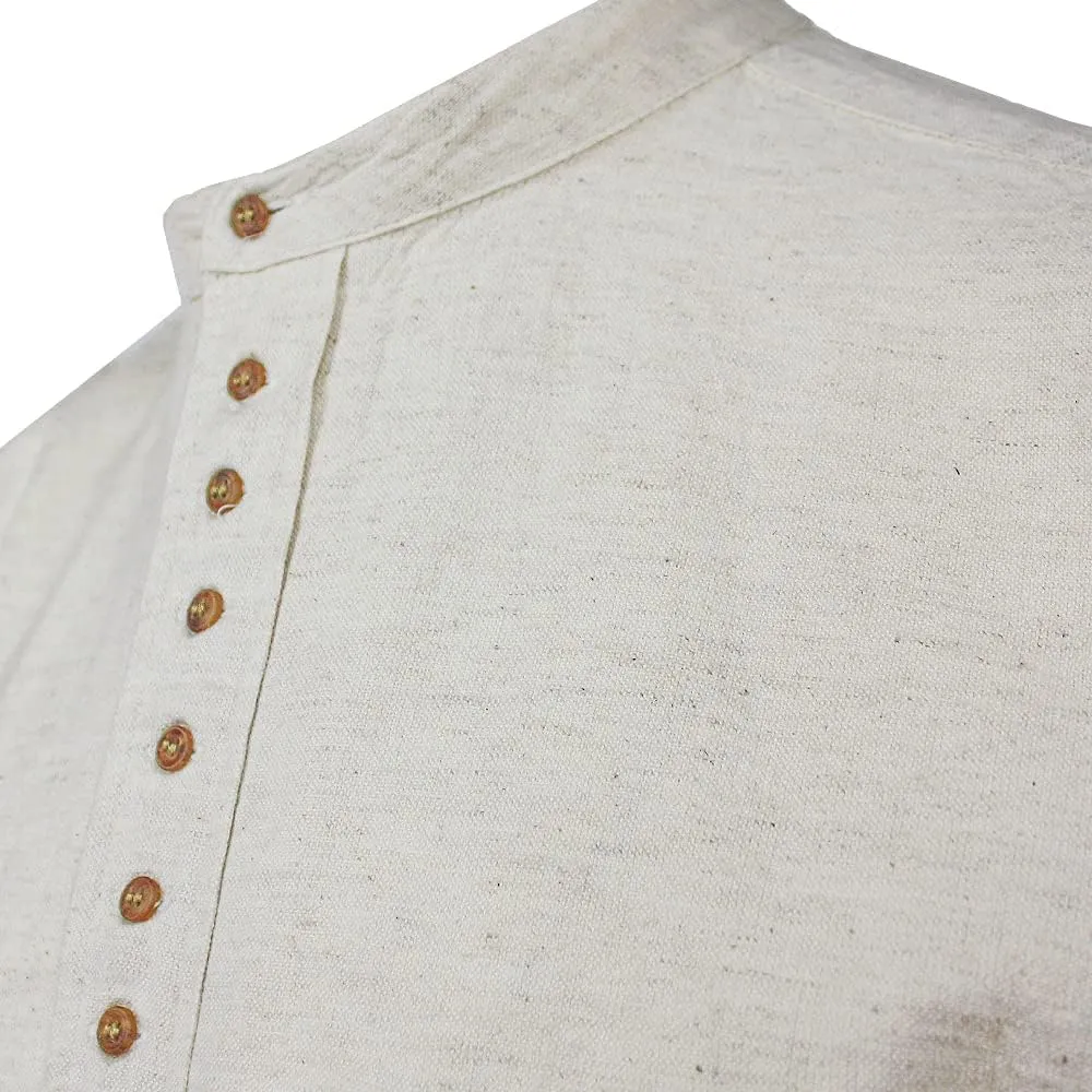 Civilian Irish Grandfather Collarless Shirt, Cotton and Linen Long-Sleeve Traditional Irish Shirt