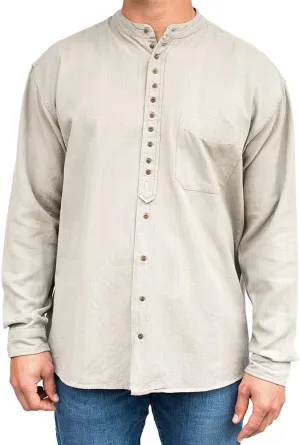 Civilian Irish Grandfather Collarless Shirt, Cotton and Linen Long-Sleeve Traditional Irish Shirt