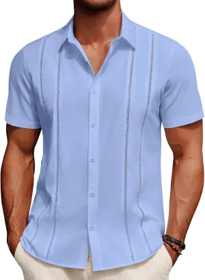 COOFANDY Men's Cuban Guayabera Shirt Summer Beach Vacation Shirt Casual Short Sleeve Button Down Resort Wear