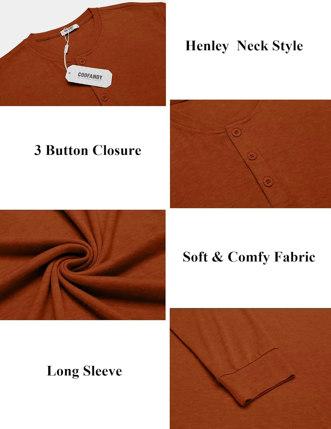 COOFANDY Men's Henley Shirts Long Sleeve Button T-Shirt Lightweight Fashion Casual Pullover Shirt