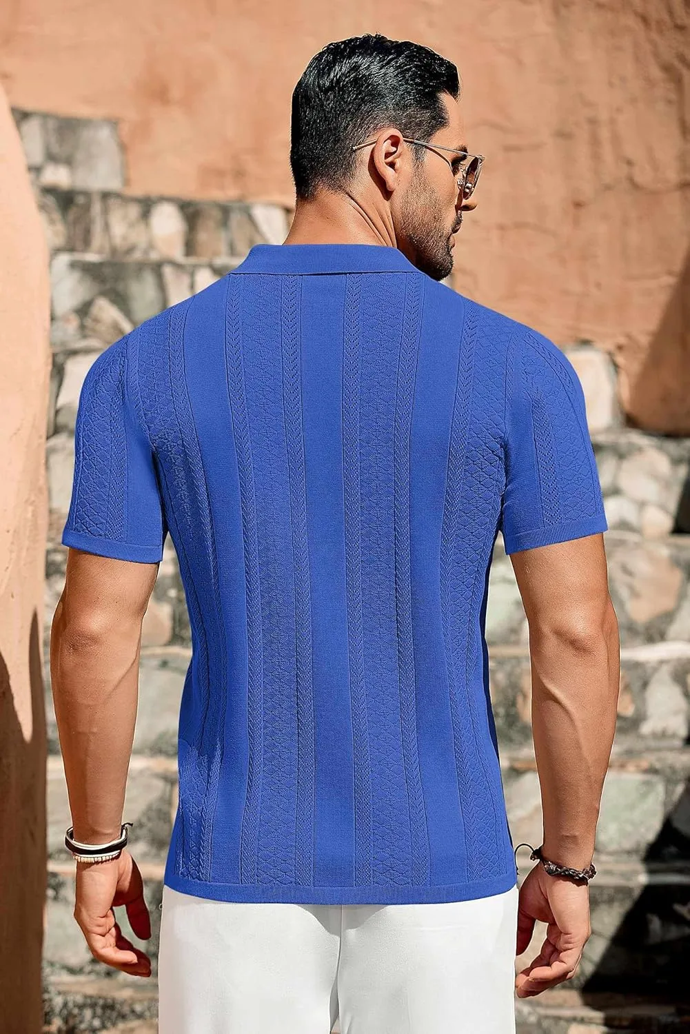 COOFANDY Men's Knit Shirts Vintage Short Sleeve Button Down Shirt Casual Summer Beach Shirt