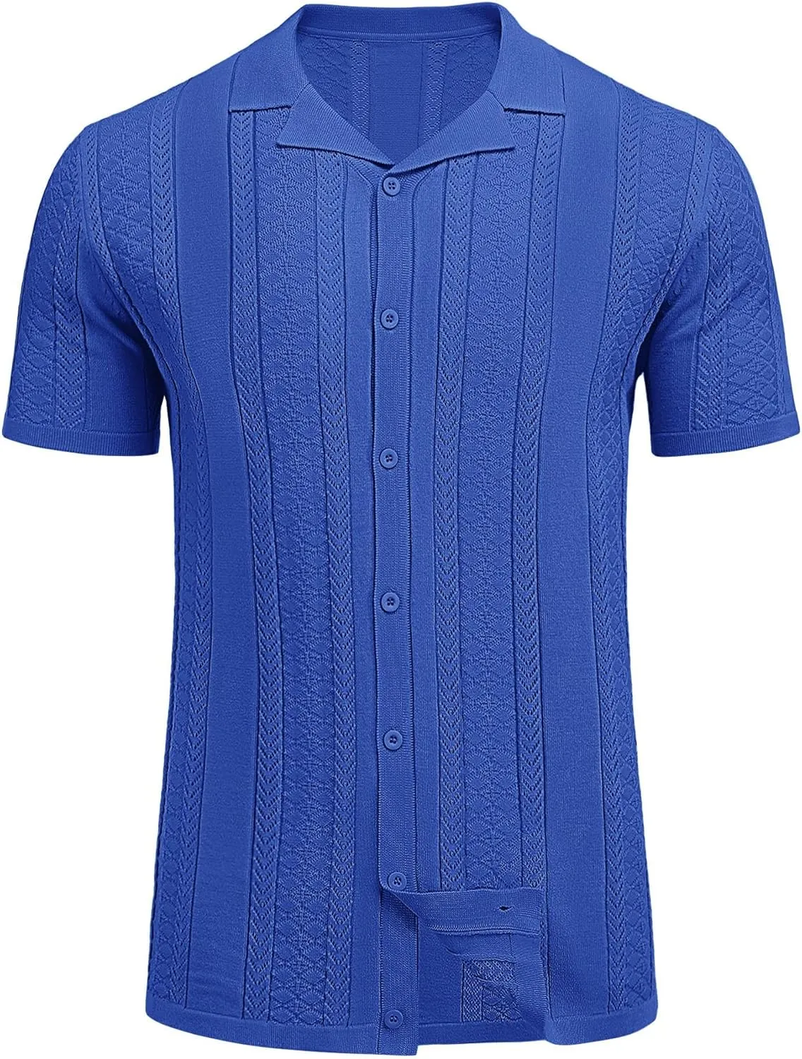 COOFANDY Men's Knit Shirts Vintage Short Sleeve Button Down Shirt Casual Summer Beach Shirt