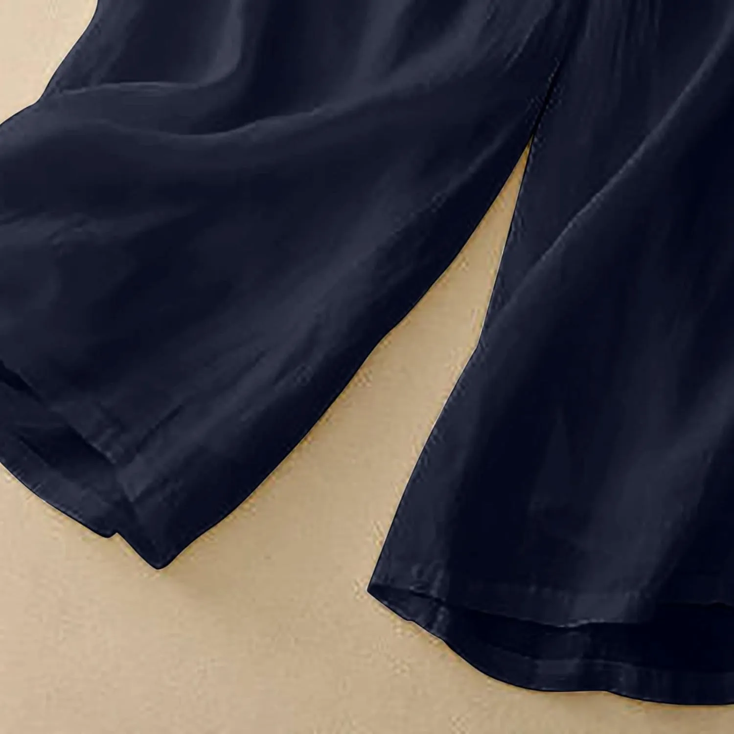 Cotton Linen Capri Pants for Women Casual Summer Wide Leg Palazzo Capris Elastic Waist Loose Flowy Cropped Trousers
