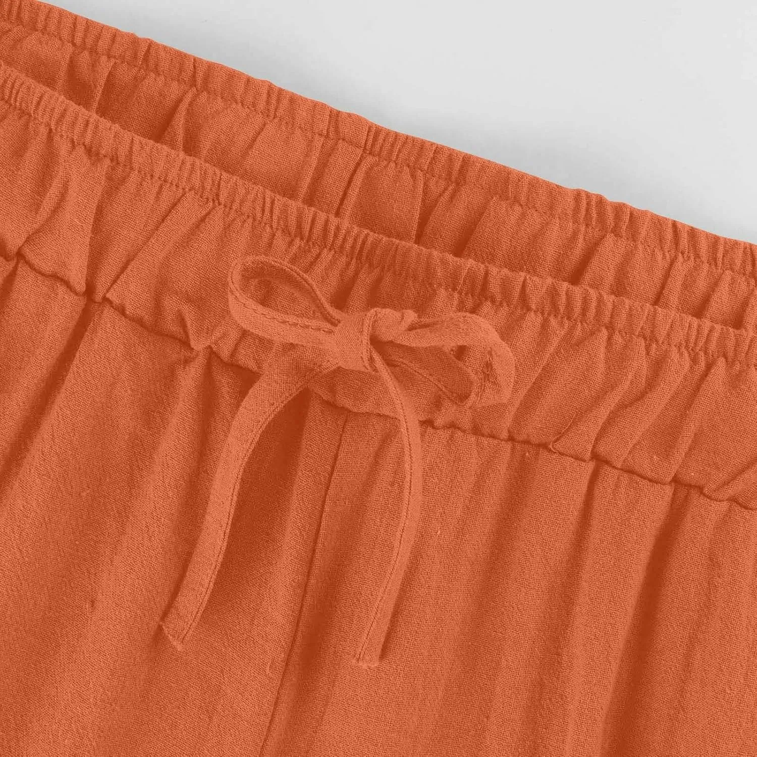 Cotton Linen Pants for Women 2025 Wide Leg Loose Fit Cropped Trousers Drawstring Elastic Waist Summer Beach Pant