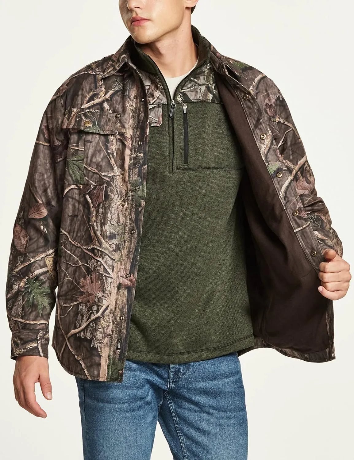 CQR Men's Flannel Lined Shirt Jackets, Long Sleeved Rugged Plaid Cotton Brushed Suede Shirt Jacket