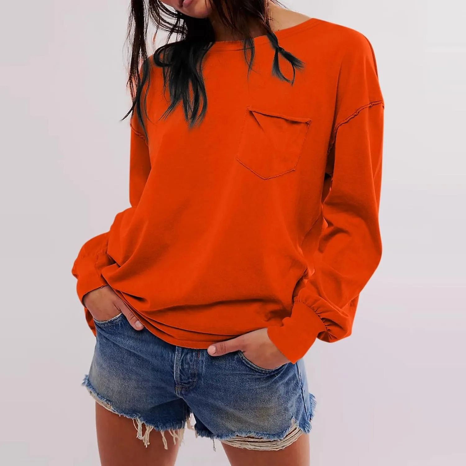 Crew Neck Sweatshirts Women Casual Loose Long Sleeve Tops 2024 Fall Fashion Teacher Shirts Pullover Preppy Clothes