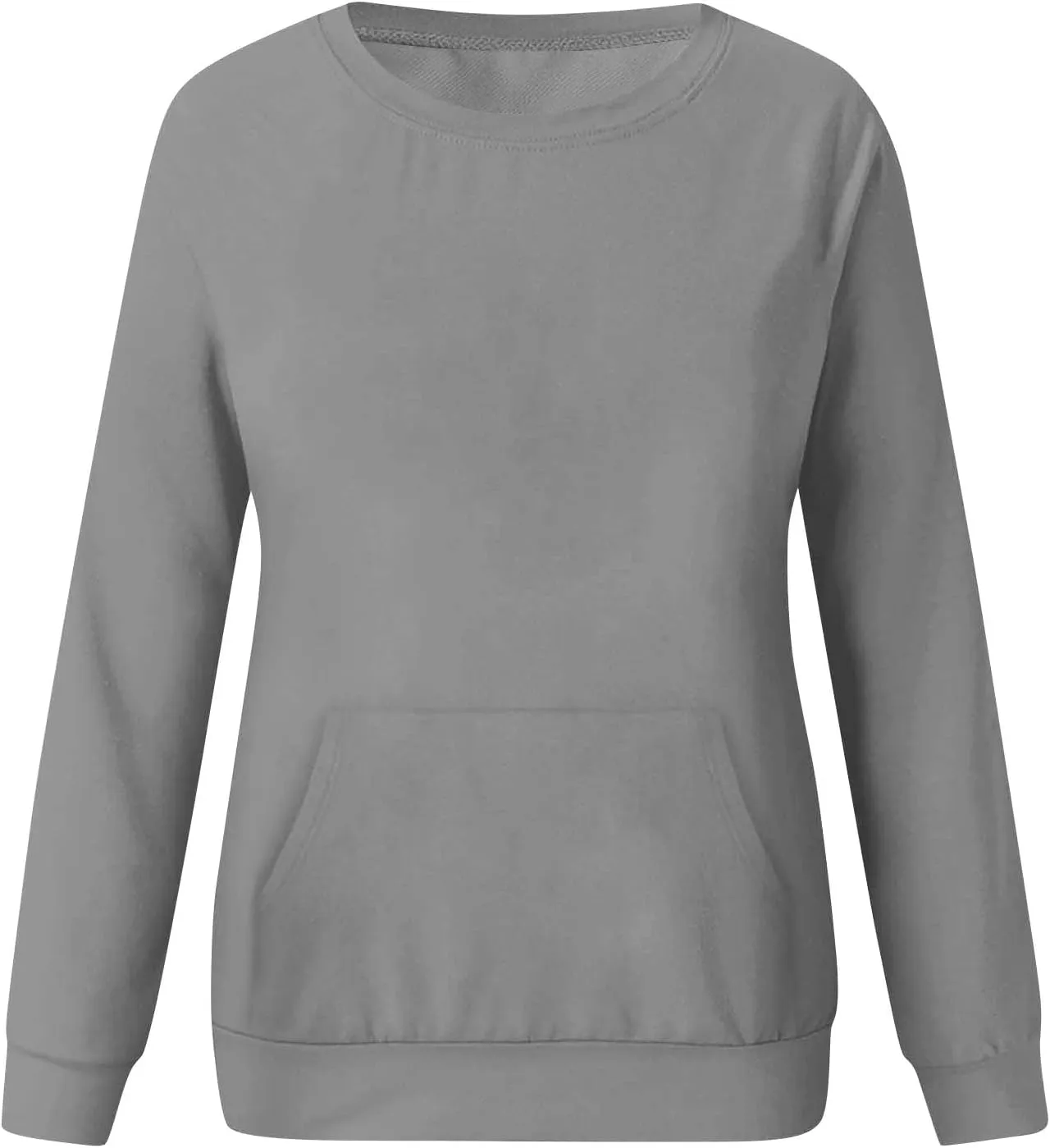 Crew Neck Sweatshirts Women Fleece Long Sleeve Cute Sweatshirts No Hooded Preppy Soft Tunic Hoodie with Pockets