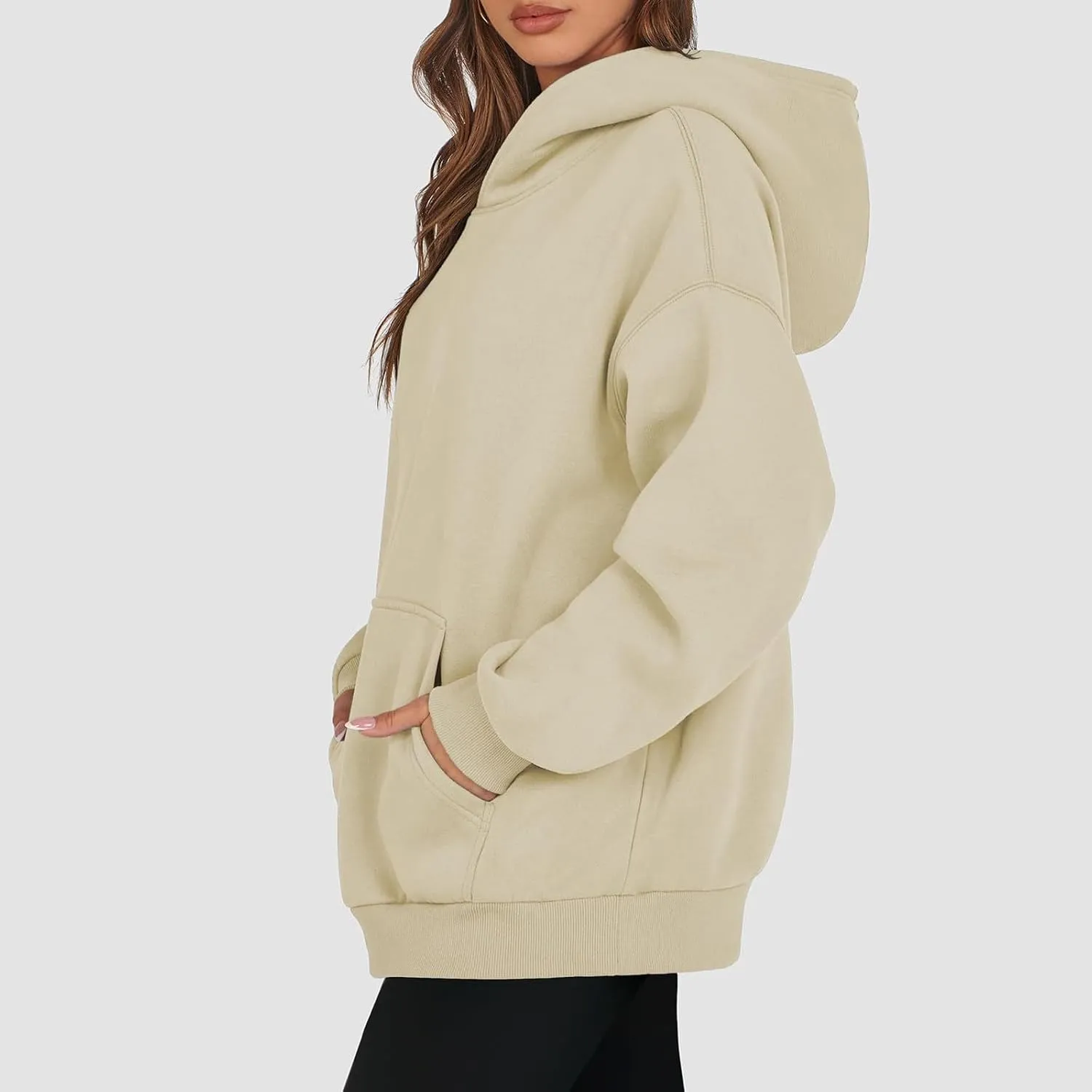 Crewneck Sweatshirts Women Drop Shoulder Fleece Lined Oversized Hoodie Thermal Long Sleeve Preppy Pullover Tops