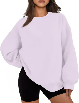 Crewneck Sweatshirts Women Trendy Drop Shoulder Cute Oversized Sweatshirt Comfy Long Sleeve Fleece Pullover Sweater