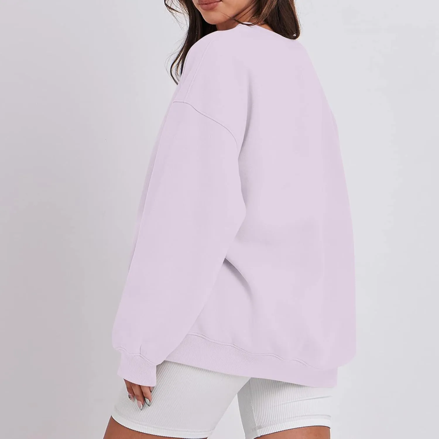Crewneck Sweatshirts Women Trendy Drop Shoulder Cute Oversized Sweatshirt Comfy Long Sleeve Fleece Pullover Sweater