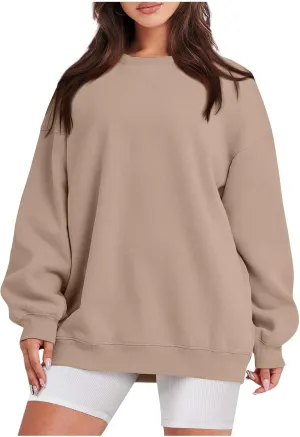 Crewneck Sweatshirts Women Trendy Long Sleeve Oversized Sweatshirt Preppy Cute Hoodies Y2K Fleece Pullover Tops