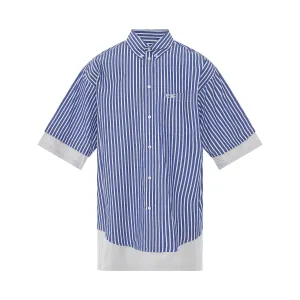 Crinkled Stripe Poplin Layered Shirt in Blue/White