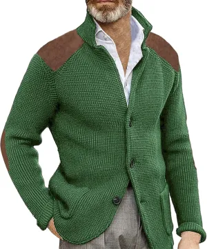 CRNTCEM Mens Cardigan Sweater Shawl Collar Button Down Warm Knitted Sweaters Plus Size Elbow Patch Winter Chunky Cardigans