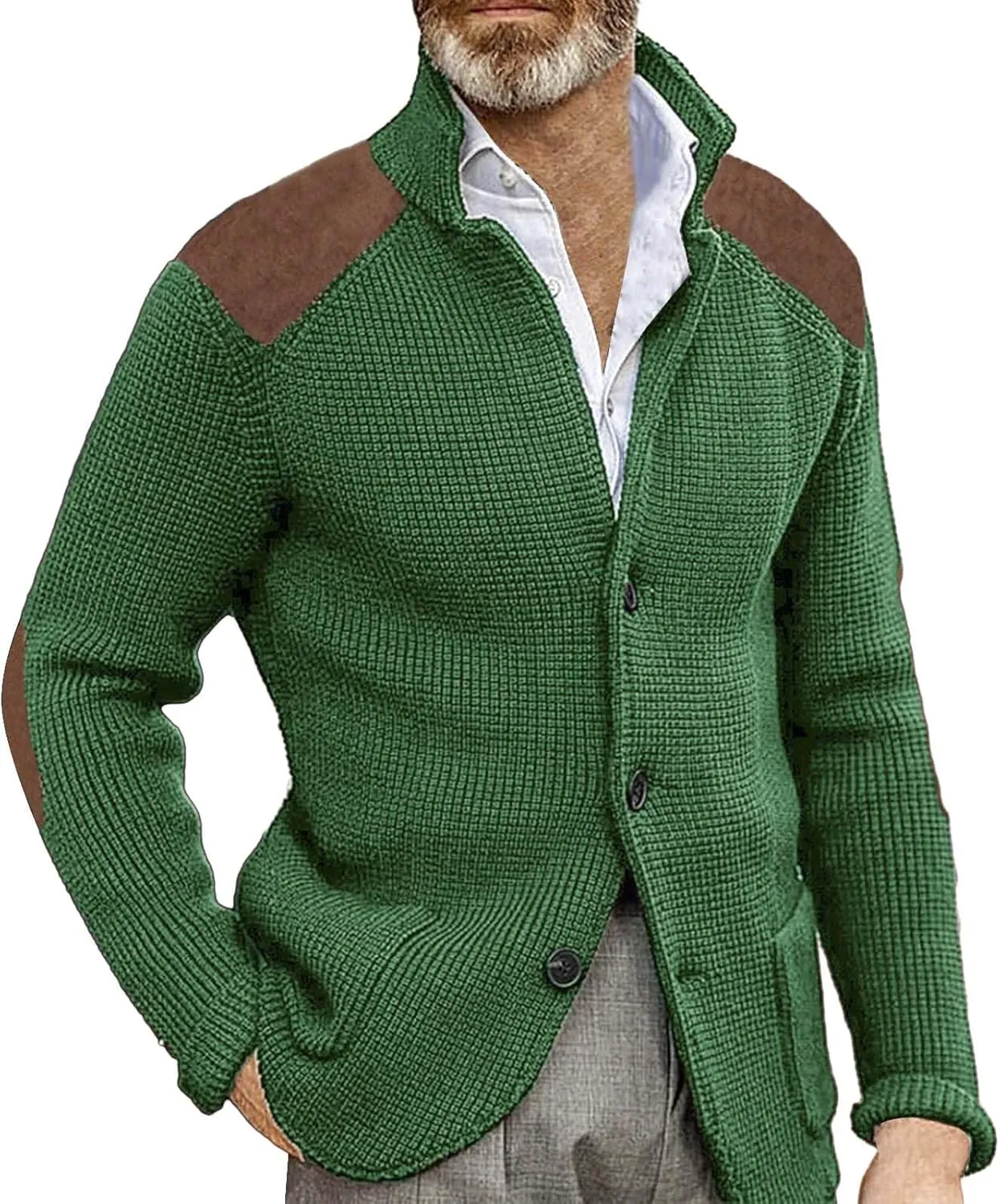 CRNTCEM Mens Cardigan Sweater Shawl Collar Button Down Warm Knitted Sweaters Plus Size Elbow Patch Winter Chunky Cardigans