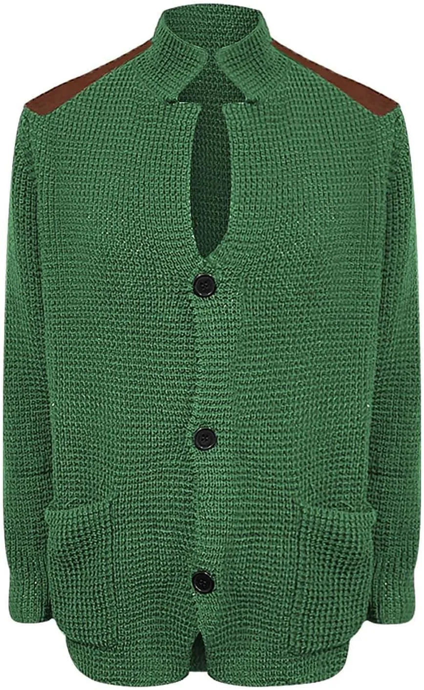 CRNTCEM Mens Cardigan Sweater Shawl Collar Button Down Warm Knitted Sweaters Plus Size Elbow Patch Winter Chunky Cardigans