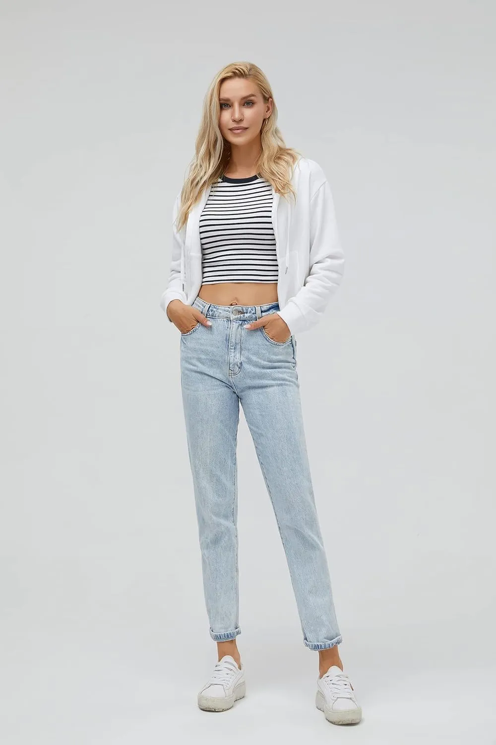 Cropped Zip Up Hoodie Women White Black Grey Cotton Fleece Zipper Short Crop Sweatshirt Jacket Sweater Oversized