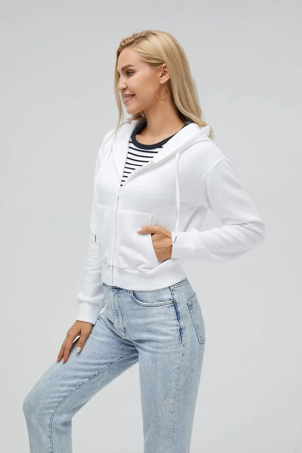 Cropped Zip Up Hoodie Women White Black Grey Cotton Fleece Zipper Short Crop Sweatshirt Jacket Sweater Oversized