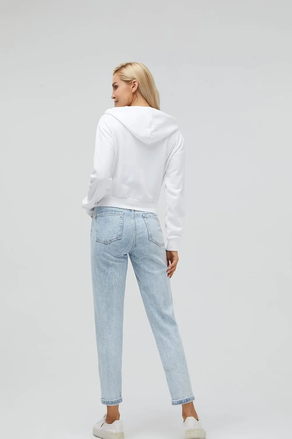 Cropped Zip Up Hoodie Women White Black Grey Cotton Fleece Zipper Short Crop Sweatshirt Jacket Sweater Oversized