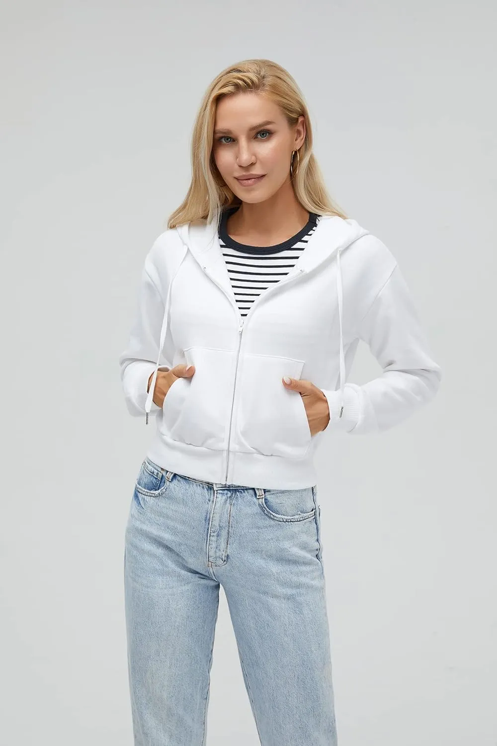 Cropped Zip Up Hoodie Women White Black Grey Cotton Fleece Zipper Short Crop Sweatshirt Jacket Sweater Oversized