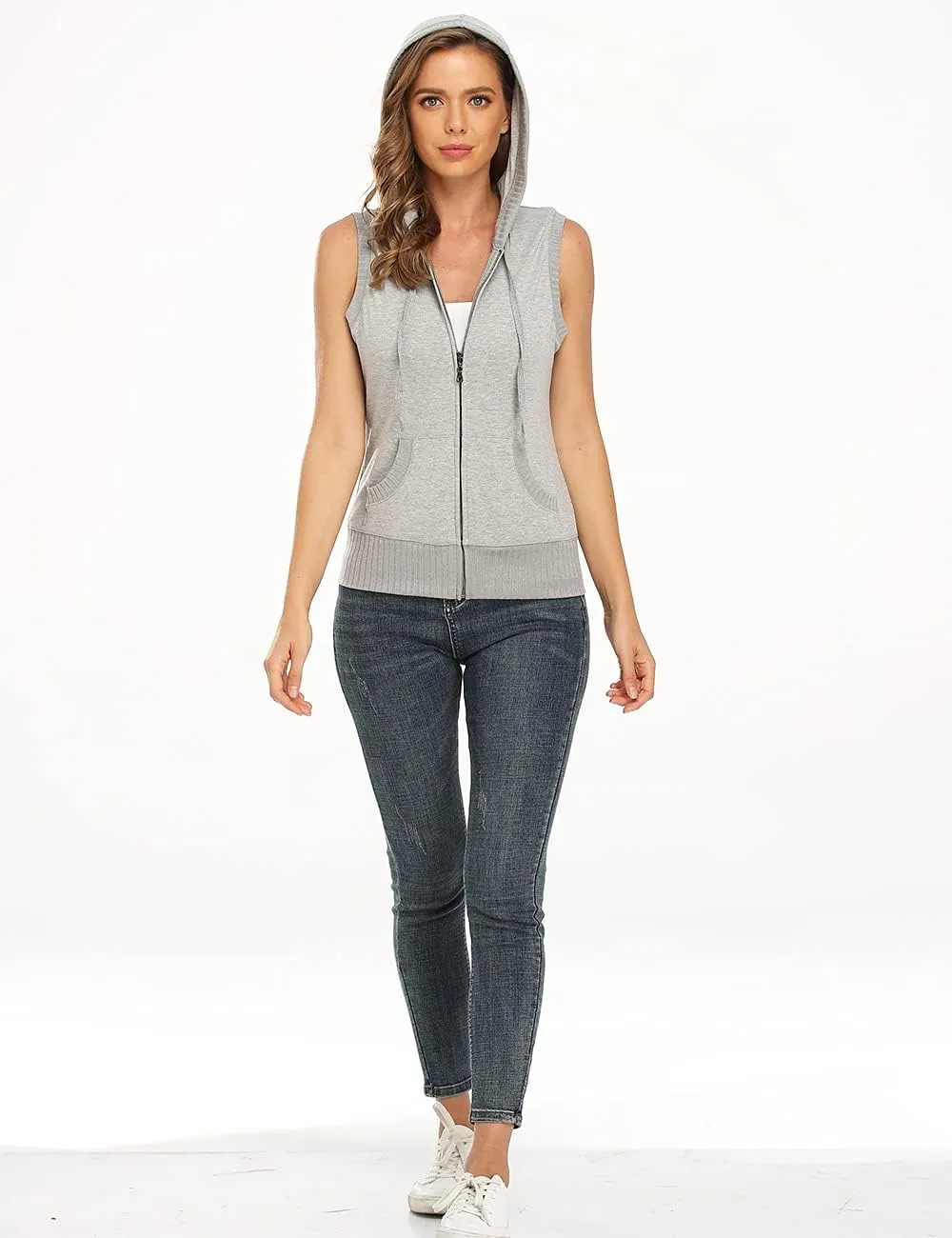 Dilgul Women's Sleeveless Hoodies Zip Up Hooded Vest Casual Sweatshirt with Kanga Pocket