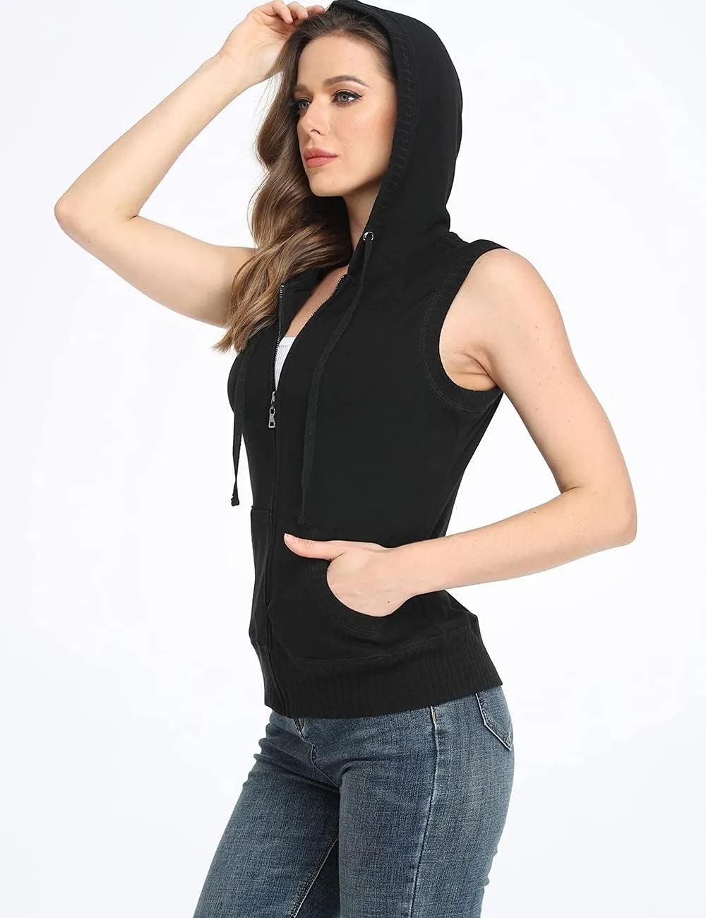 Dilgul Women's Sleeveless Hoodies Zip Up Hooded Vest Casual Sweatshirt with Kanga Pocket