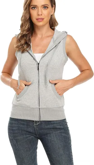 Dilgul Women's Sleeveless Hoodies Zip Up Hooded Vest Casual Sweatshirt with Kanga Pocket