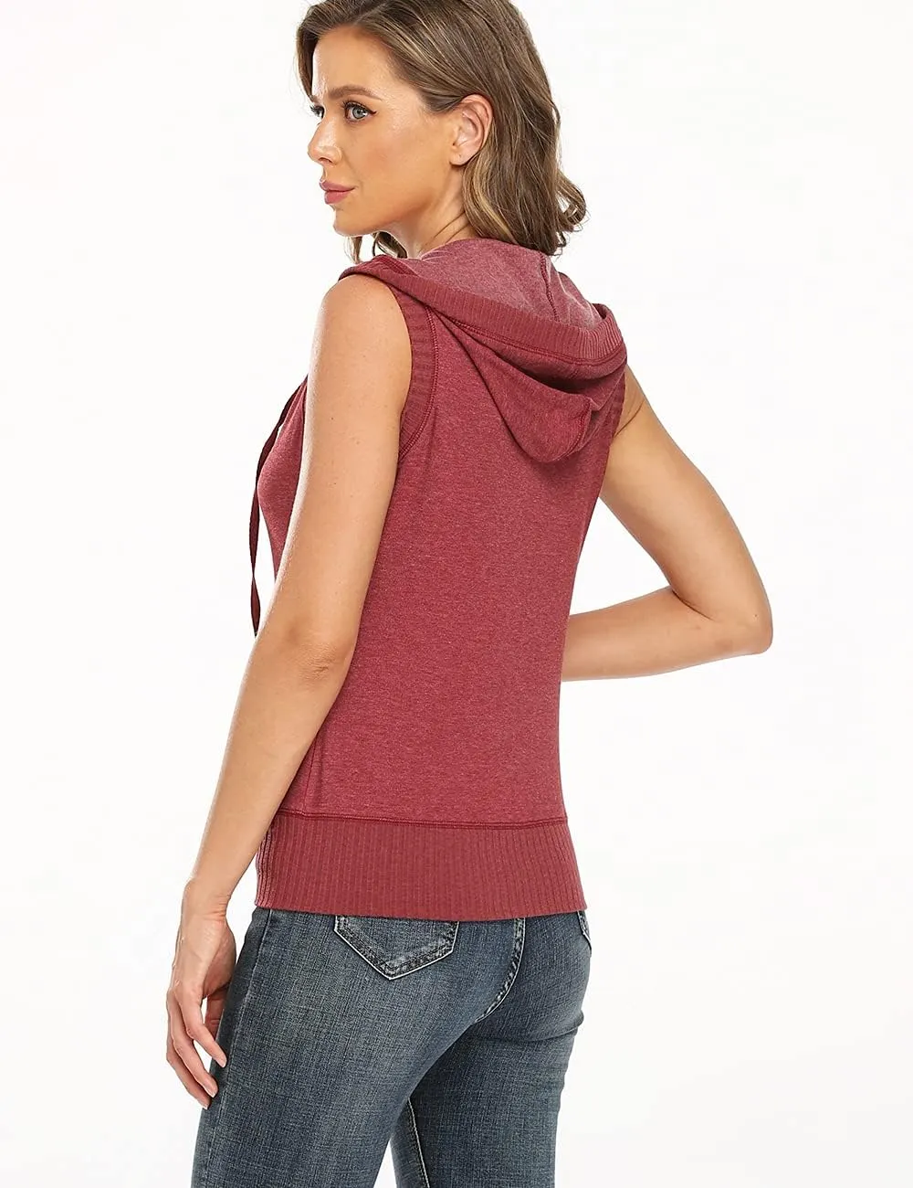 Dilgul Women's Sleeveless Hoodies Zip Up Hooded Vest Casual Sweatshirt with Kanga Pocket