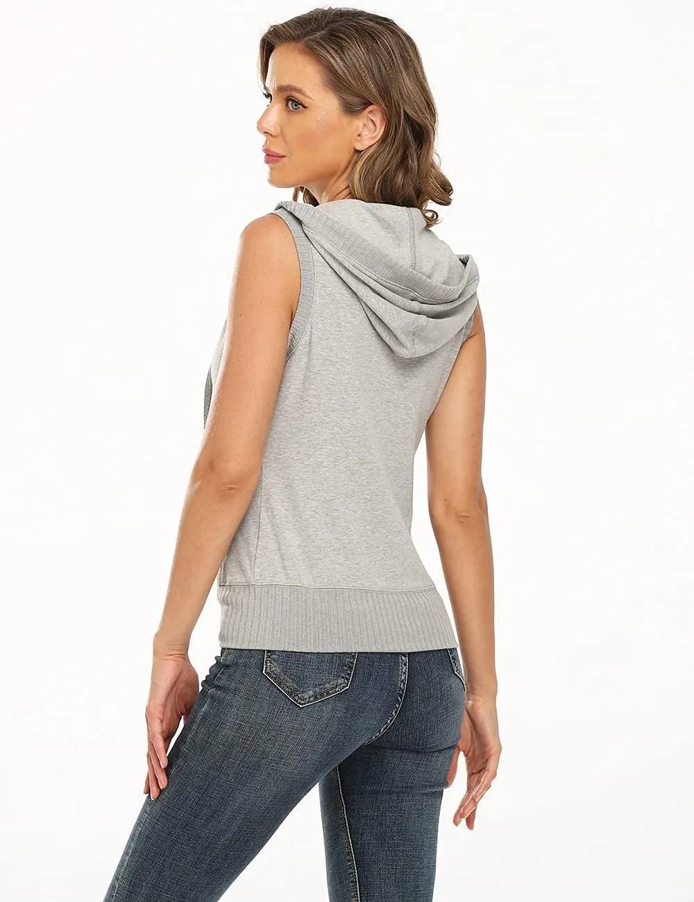 Dilgul Women's Sleeveless Hoodies Zip Up Hooded Vest Casual Sweatshirt with Kanga Pocket