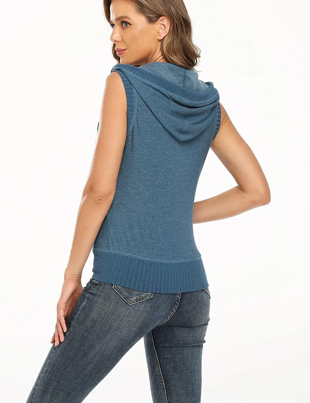 Dilgul Women's Sleeveless Hoodies Zip Up Hooded Vest Casual Sweatshirt with Kanga Pocket