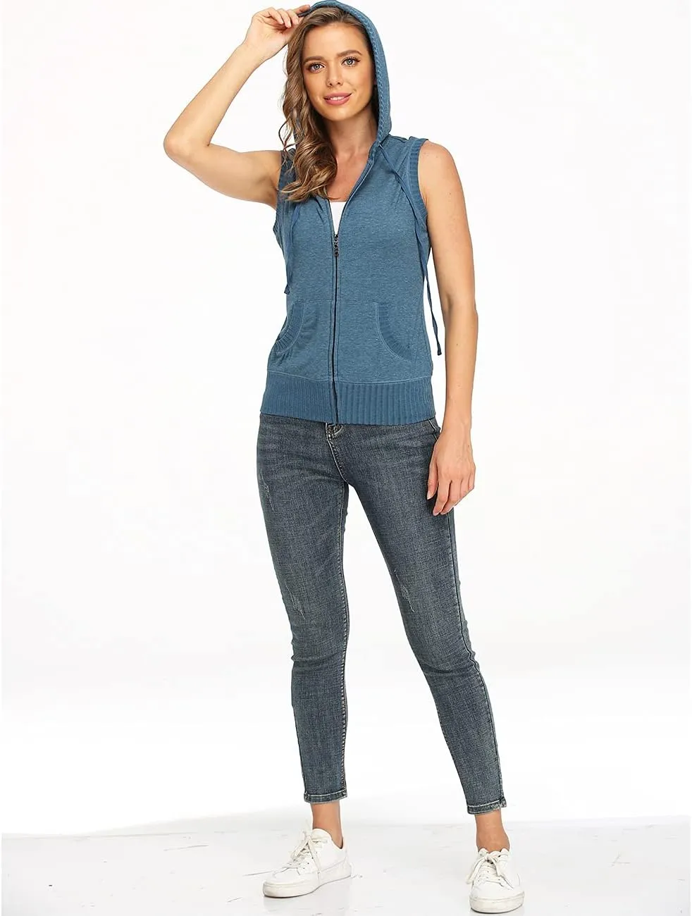 Dilgul Women's Sleeveless Hoodies Zip Up Hooded Vest Casual Sweatshirt with Kanga Pocket