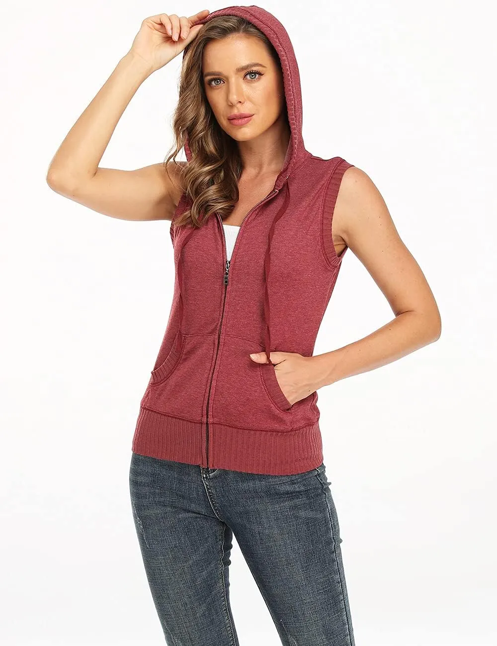 Dilgul Women's Sleeveless Hoodies Zip Up Hooded Vest Casual Sweatshirt with Kanga Pocket