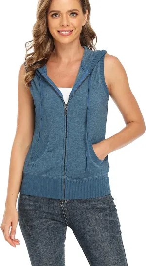 Dilgul Women's Sleeveless Hoodies Zip Up Hooded Vest Casual Sweatshirt with Kanga Pocket