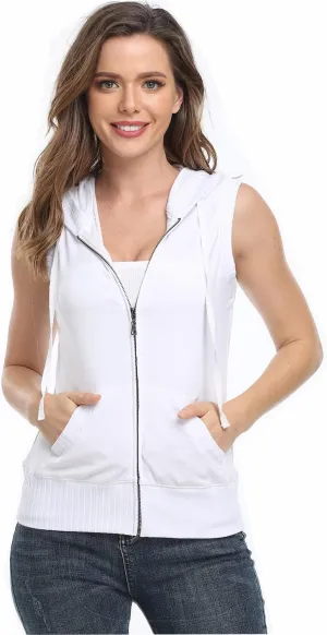 Dilgul Women's Sleeveless Hoodies Zip Up Hooded Vest Casual Sweatshirt with Kanga Pocket