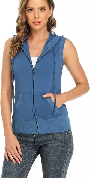 Dilgul Women's Sleeveless Hoodies Zip Up Hooded Vest Casual Sweatshirt with Kanga Pocket