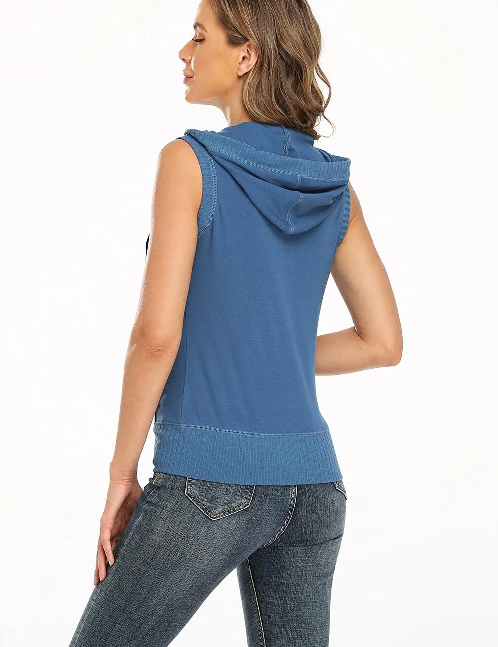 Dilgul Women's Sleeveless Hoodies Zip Up Hooded Vest Casual Sweatshirt with Kanga Pocket